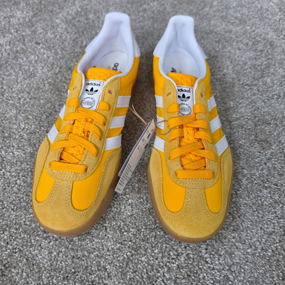 Adidas Gazelle Indoor Yellow White Mens 5.5 Womens 6.5 Sneakers NEW